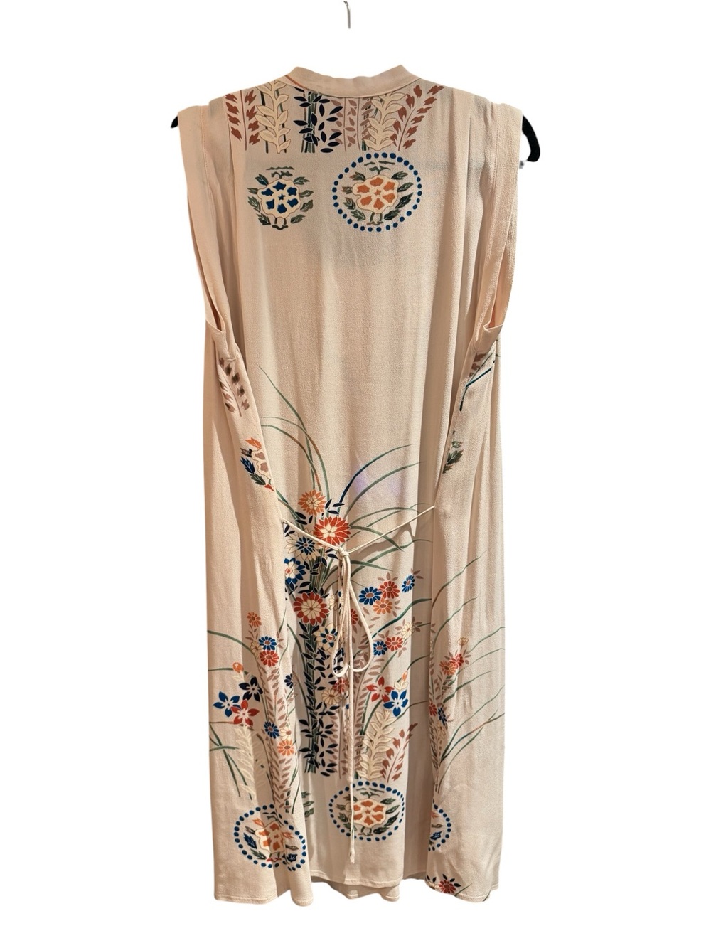 Cream Crepe Floral Sleeveless Dress with Tie Back, size L